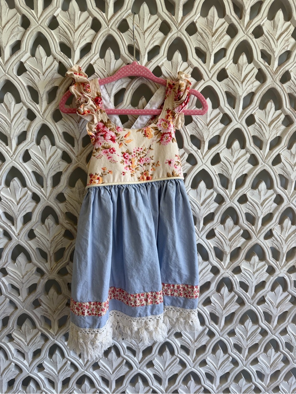 Cheeky Plum Floral Dress with Fringe Hem, 2T